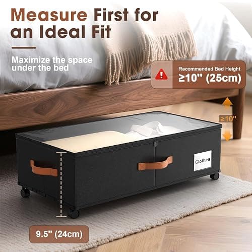 Eastherry Under Bed Storage Containers with Wheels, 9.5 inches Higher Underbed Shoes Blankets Clothes Toy Storage Drawers for College Dorms Bedrooms Nursery Rooms Organization, 2 Pack to be Assembled thumbnail 4