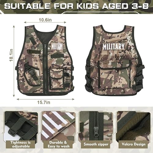 CAPTAIN CHAOWING Kids Army Costume, Military Soldier Dress up Role Play 3+ | 17Pcs Military Soldier Dress Up Kit, Realistic Combat Accessories with Helmet & Vest, Halloween Party, Toys for Ages 3+ thumbnail 7