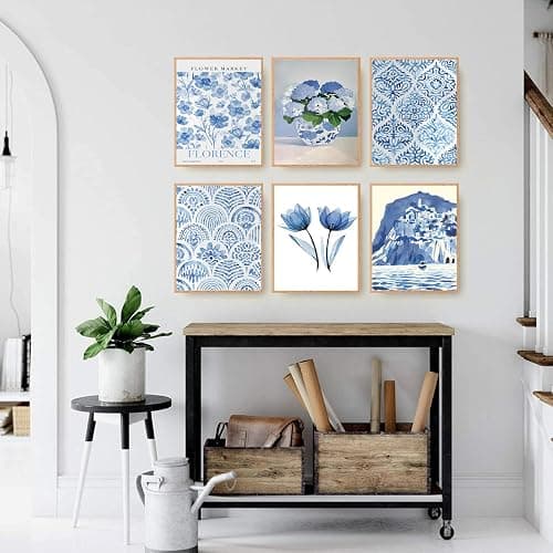 6 Pcs Coastal Granddaughter Wall Art Navy Blue Flower Market Watercolor Paintings Prints Posters Hydrangeas Nantucket Aesthetic Canvas Wall Decor for Apartment Dorm Bedroom Living Room 8x10in Unframed thumbnail 3