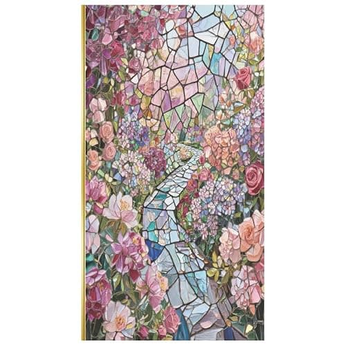 Fensterfolie Blickdicht 40x100CM Rosa Lila Blumen Sichtschutzfolie Fenster von Aussen Anti-Uv,Fenster Folie Blickschutz für Badezimmer, Duschkabine Sowie Türen, Umkleide - Image 1