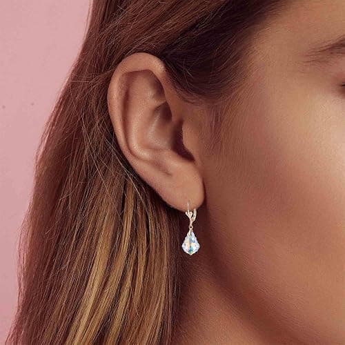 Austrian Crystal Baroque Drop Leverback Earrings for Women Fashion 14K Gold Plated Hypoallergenic Jewelry thumbnail 7