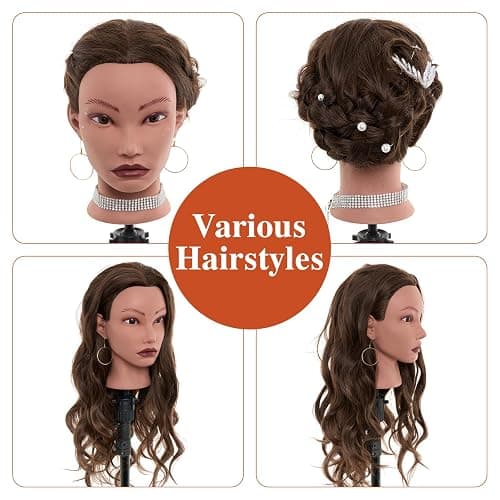 20" Mannequin Head Human Hair,100% Real Hair Mannequin Head,Cosmetology Human Hair Mannequin Doll Head for Hair Styling,Practice Braiding Styling Head with Table Clamp Suitable for Hair Extensions thumbnail 5