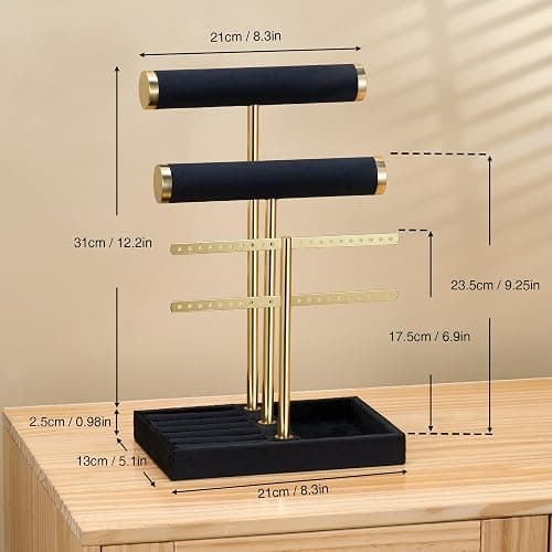 Josmimic 3 Tier Bracelet Holder Display - Detachable T Bar Black Velvet Bracelet Holder, Jewelry Holder Organizer for Bracelet, Necklace, Watches, Rings thumbnail 3