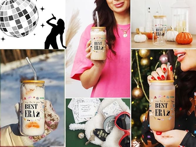 Taylor Best Era Glass Tumbler – 16oz Iced Coffee Mug Cup for Music Fans, Birthday Party Gifts for Girls Women, Christmas Stocking Stuffers Gift for Girls Boys, Taylor Gifts Merch thumbnail 4