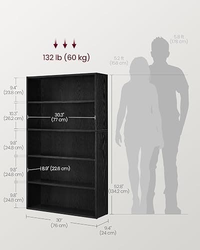 VASAGLE Custos Collection - Bookshelf, 5-Tier Bookcase, Book Shelf, Open Storage Shelf, 9.4 x 30 x 52.8 Inches, for Living Room, Home Office, Dinning Room, Ebony Black ULBC175T56 thumbnail 3