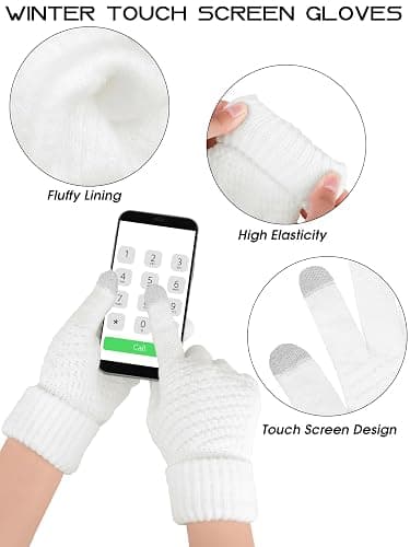 URATOT 4 Packs Winter Warm Set Knitted Pompom Hat Scarf Touch Screen Gloves Ear Warmer 4 In 1 Set for Men or Women thumbnail 3