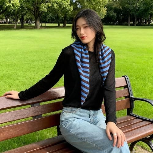 Knitted Striped Triangular Scarf Women Headscarf Wool Knitted Shawl and Wraps Neck Scarves for Women Multi-Functional Warm Ladies Versatile Scarves Headscarf Autumn Winter thumbnail 6