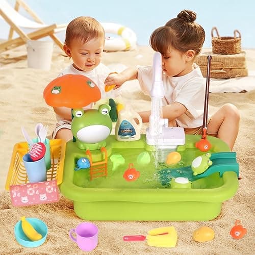 Play Sink with Running Water, Kitchen Sink Toy with Functional Faucet, Play Food and Kitchen Accessories, Floating Fishing Water Toy for Toddler, Pretend Play Dishwasher for Kids thumbnail 7