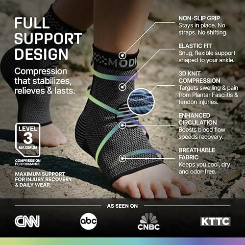 Modvel Foot & Ankle Brace Socks for Sprained Ankle Compression Sleeve - Plantar Fasciitis Relief Brace, Foot Support for pain Women & Men - Tendonitis & Arthritis Feet Sleeve, Stabilizing Ankles Wrap thumbnail 5