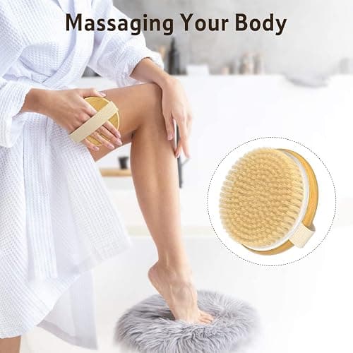 Metene 2 Pack Bamboo Dry Body Brushes, Shower Brush Wet and Dry Brushing, Dry Brush for Cellulite and Lymphatic, Body Scrubber with Soft and Stiff Bristles, Suitable for All Kinds of Skin thumbnail 4