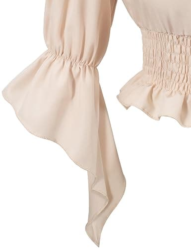 Womens Renaissance Victorian Peasant Shirt Pirate Blouse Cosplay Costume Bell Sleeve Tops(BG M) Beige thumbnail 6