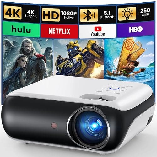 HAPPRUN Native 1080P Bluetooth Projector, Full HD Portable Outdoor Movie Projector with Built-in Speaker, Compatible with Smartphone, HDMI, USB, AV, Fire Stick, PS5 for Home, Bedroom, Outdoor Use - Image 1