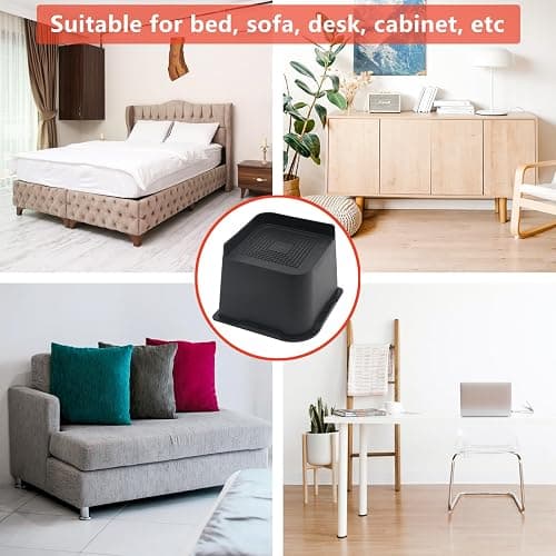 HANIHUA Bed Risers 4 inch Heavy Duty, 4 Pack Oversized Furniture Risers 6 inch, Black Bed Lifts Risers for Table, Sofa, Chair, Couch, Desk, Bed Frame Risers Supports Up to 6,500 Lbs thumbnail 5