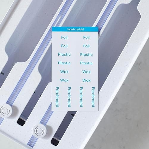 Wrap Dispenser, 3-in-1, Drawer Organizer for Foil, Plastic Wrap, Parchment and Wax Paper with Safety Cutters and Labels for Kitchen Organization thumbnail 6