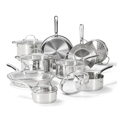 T-fal Gourmet 15-Piece Stainless Steel Pots and Pans Set, Induction Compatible - Image 1