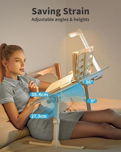 SAIJI Laptop Bed Tray Desk with LED Desk Light, Adjustable Laptop Stand for Bed, XX-Large PVC Leather Foldable Table with Book Stand, Wrist Rest, Extra Leg Room (Grey) thumbnail 5