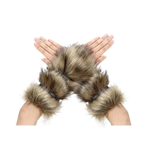 Adolala Faux Fur Furry Arm Cuffs and Leg Warmers Covers Set for Halloween Cosplay Costumes Accessory thumbnail 3