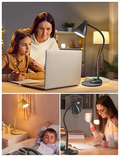 BOHON LED Desk Lamp with USB Charging Port 3 Color Modes Dimmable, Black | Reading Light Intelligent Induction Auto Dimming Task Lamp Neck Flexible Table Lamp for Bedside Office, AC Adapter Include thumbnail 6