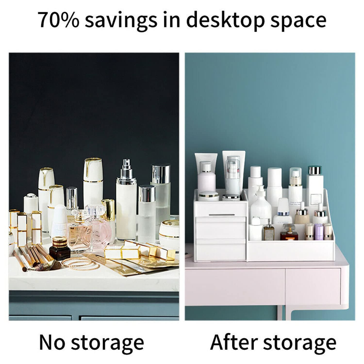 Yotsuba Clarity Cosmetic Organizer with 2 Drawers - Clear Makeup Organizer & Skincare Organizer for Bathroom & Desktop, Multifunctional Jewelry and Cosmetic Organizer Cabinet, White thumbnail 2