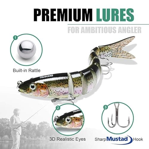 TRUSCEND Easy Catch Swimmax, Magic Noisy Turbulent Wiggling and Vibrating Actions for More Bites, Segmented Swimbait Jointed by Dyneema Strongest Fiber, Lifelike Fishing Lures for Relax Family Fishing thumbnail 3