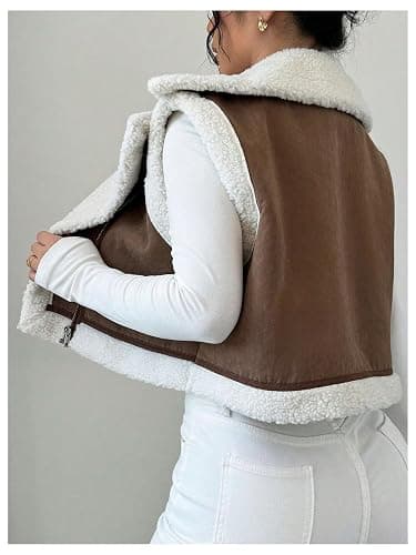 MakeMeChic Women's Western Cowgirl Jackets Lapel Loose Fleece Jacket Vest Sleeveless Cardigan Coat thumbnail 2