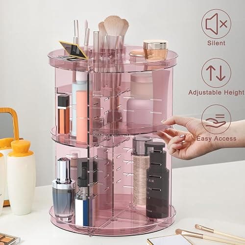 Rotating Makeup Organizer, DIY 8 Adjustable Layers 360 Spinning Skincare Organizers, Makeup Storage Carousel Tower with Brush Holder & Perfume Trays, Cosmetic Display Case for Vanity Bathroom thumbnail 4