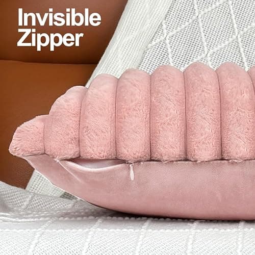 18x18 Throw Pillow Covers Set of 2, Decorative Faux Fur Covers for Bed, Couch Soft Fluffy Pillow Cover with Velvet Back for Living Room, Neutral Home Décor Accent for Sofa - Pink - Pink - 18" x 18" (Pack of 2) thumbnail 4