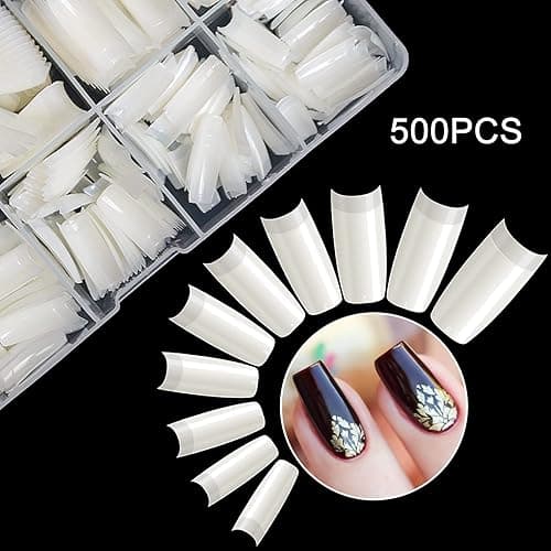 krofaue 500PCS Half Cover False Nails Tips - Acrylic Nail Tips 10 Sizes Lady French Style Acrylic Artificial Tip Manicure with Box for Nail Tips Art Salons and Home DIY thumbnail 6