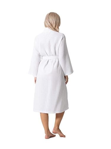 Turkish Linen Waffle Knit Lightweight Kimono Spa & Bath Robes for Women - Quick Dry - Soft thumbnail 6