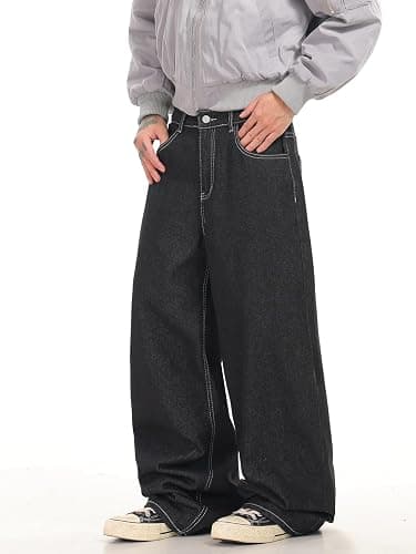 DFGIGT Men's Baggy Jeans Hip Hop Wide Leg Jeans Loose Fit Casual Relaxed Denim Pants Streetwear thumbnail 5