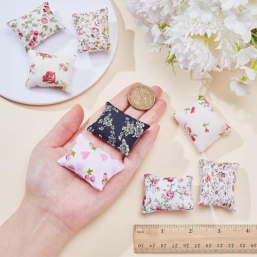 arricraft 16pcs Miniature Sofa Pillow for Tiny House, 8 Styles Flower Pattern 1:12 Scale Mini Couch Pillow Models Sofa Bed Accessories Decoration, 1.34 x 1.77 x 0.7 Inch thumbnail 2