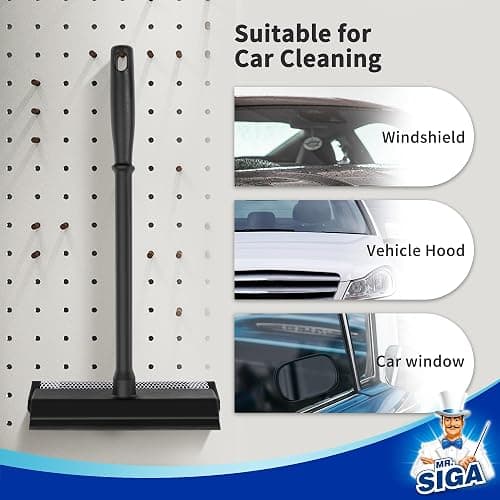 MR.SIGA Professional 2-in-1 Car Window Squeegee and Sponge Scrubber for Cleaning and Washing, Rubber Blade Cleaner With Handle, Black thumbnail 6