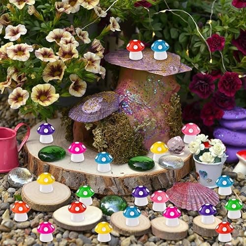 DIYDEC 100pcs Mini Resin Mushroom 8 Colors Small Mushrooms Figures Tiny Resin Mushrooms Plastic Little Miniature Mushrooms Bulk for Dollhouse Decor Micro Fairy Garden Landscape Aquarium Tiny Toys thumbnail 2