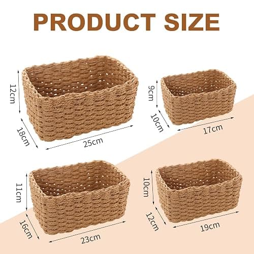 4 Cestas Tejidas a Mano Cestas Rectangulares De Mimbre Versátiles, Ideales Para Organizar Estanterías, Adecuadas Para Baños, Cocinas y Oficinas, y También Perfectas Para Envolver Regalos thumbnail 2