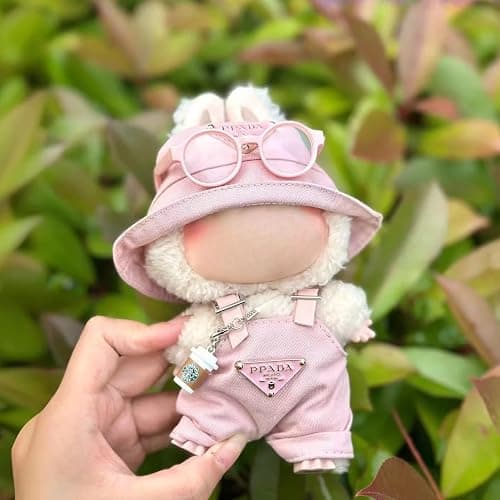 Pink Style Outfit Set for Labubu 17cm Dolls (Gen 1–3) – Sweet Clothing Kit with Beige & Cocoa Tones for POP MART Figurines (No Doll Included) (Jumpsuit+hat+Glasses+Cup) thumbnail 2