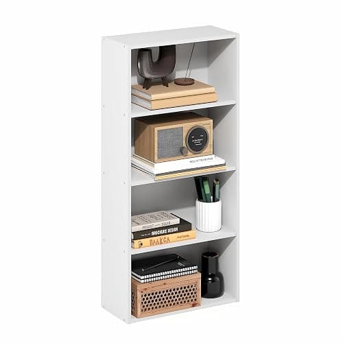 Furinno Basic Book Shelf, 4-Tier Bookcase with Open Shelf, Bookshelf, Cube Storage Organizer, 7 x 17 x 35, for Living Room, Bedroom, Home Office, White - Image 1