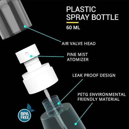 RELANOR Pack 2 Small Spray Bottle Travel Size 2oz/60ml - Fine Mist Mini Empty Spray Bottles - Leak Proof - for Toners, Face & Hair Mist thumbnail 4