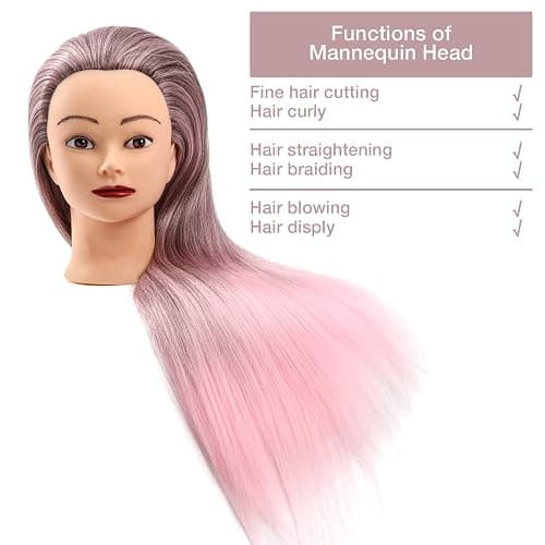 GUANJUNE Mannequin Head, Hairdressing Traning Head Hairdresser,26-28 Inch 100% Synthetic Fiber Cosmetology Doll Head with Clamp Holder+Hair Accessoires Set,Presents for Girls(Gradient Pink) thumbnail 6