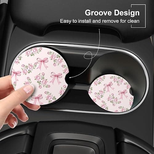 Ceramic Car Coasters – Absorbent Car Cup Holder Coaster Set for Women, Cute Aesthetic Car Accessories for Girls, 2 Pack (Blush) thumbnail 4