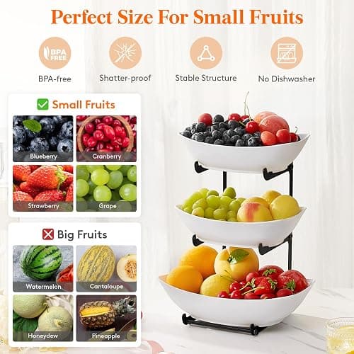 Lifewit Plastic Fruit Bowl Basket for Kitchen Countertop, 3 Tier Fruit Holder with Black Metal Stand, Serving Tray for Food, Vegetable, Cake, Dessert in Party thumbnail 4