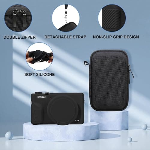 Canboc Case for Canon PowerShot G7X Mark III Digital Camera, 1* Hard Carrying Case + 1* Soft Silicone Cover with Removable Lens Cover, Black (Case Only) thumbnail 5