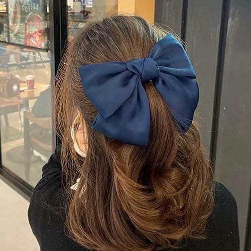 LECTNORE Bow Hair Clip - Navy Hair Bows for Women, Satin Silky Ribbon Bowknot French Barrettes Hair Accessory for Girls(1PC) thumbnail 7