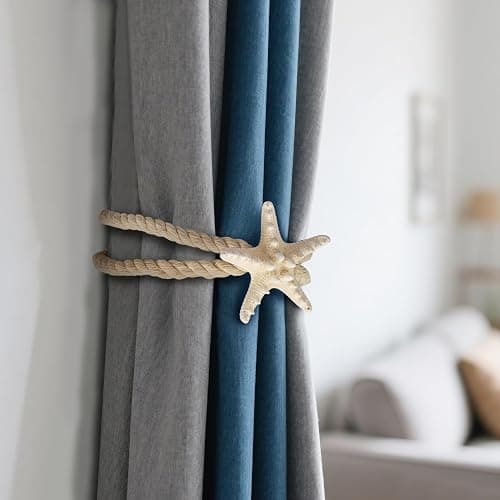 2 Pcs Natural Starfish Curtain Tiebacks, Handmade Woven Rope Curtain Curtain Ties Blinds Accessories for Outdoor, Home, Office,Hotel, Living Room Curtain Decoration (Breadfish Starfish) thumbnail 2