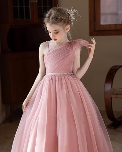 GetWish Tulle Flower Girls Dress One Shoulder Formal Princess Wedding Pageant Birthday Party Holiday Ball Gown Dresses thumbnail 7
