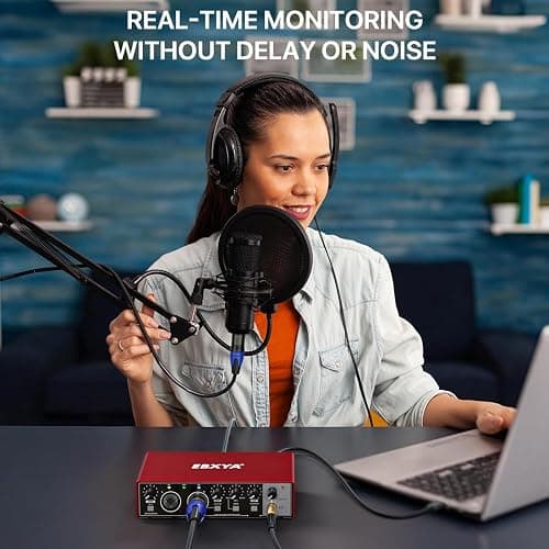 EBXYA 2i2 USB Audio Interface for PC Recording, 24-bit/192kHz Plug and Play USB Interface +48V Phantom Power for Music, Studio, Guitar, Podcast, Streaming(Metallic Red) thumbnail 8