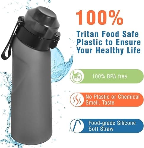 DJPP Air Scent Water Bottle with 12 Flavor Pods 650ML Drinking Water Cup 0% Sugar BPA Free With Straw Sports Water Bottle Suitable for Outdoor(Mattle Black Bottle + 12 Scent Pods in Random) thumbnail 5
