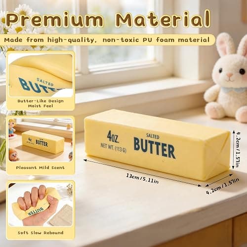 2PCS Slow Rebound Cute Butter Squeeze Stress Balls, 2026 New Realistic Big Squishy Butter Stick Squeeze Toys, Soft Stress Relief Squeeze Ball Toy for Anxiety Hand Relax thumbnail 3