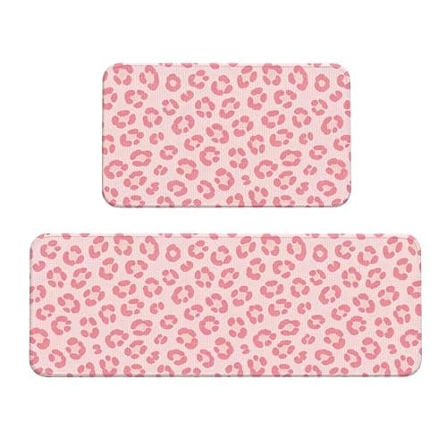Scczsin Pink Leopard Kitchen Rugs Microfiber Floor Mats Cushioned Carpet Runner Rug for Laundry Bathroom Living Room, 2 Piece Set 17"X 47" + 17"X 30" - Image 1