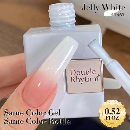 Double Rhythm Translucent Gel Polish Sheer Neutral Natural Light Milky Same Color Same Bottle 15ML Jelly Nail Polish Nail Art DIY at Home (Milky White-A1367) thumbnail 3