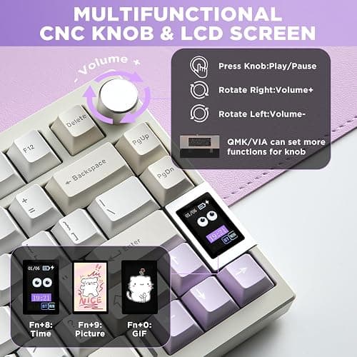 YUNZII AL80 Wireless Mechanical Keyboard,Full Aluminum CNC, Smart LCD Display,Hot Swappable Gasket Mount 75% Layout with Knob,BT/2.4G/USB-C,QMK/VIA Support for Win/Mac (Beige, Cocoa Cream V2 Switch) thumbnail 7